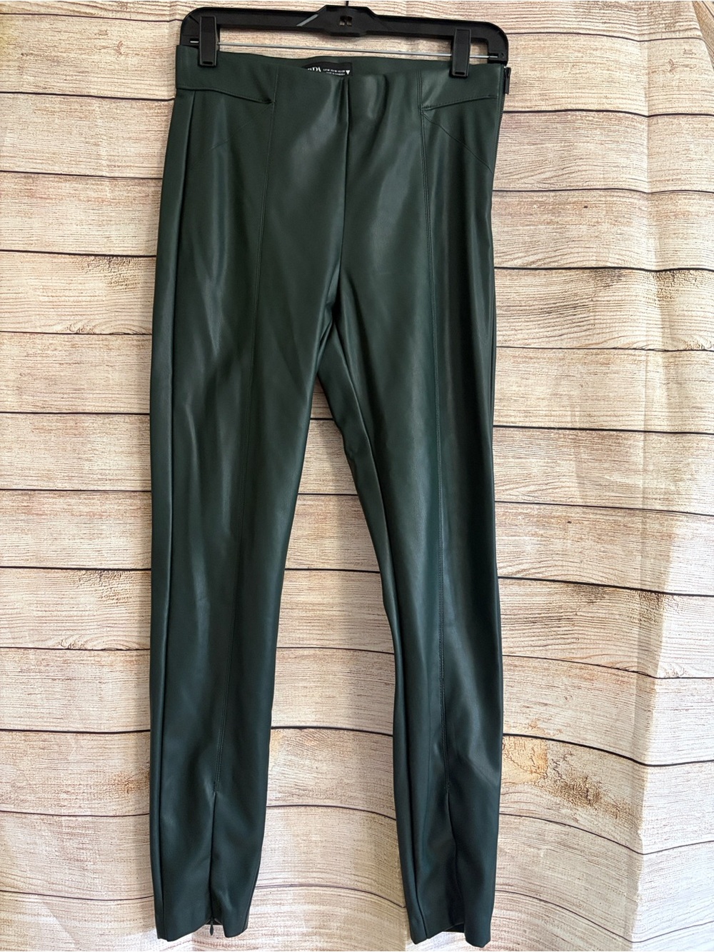 Zara Dark Green Faux Leather Pants - Women